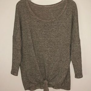 quarter sleeve tie front sweater
